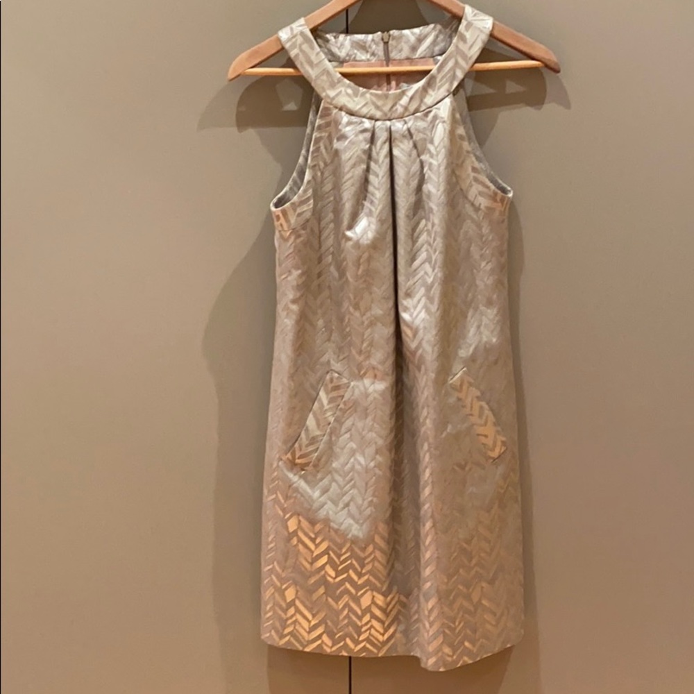 Trina Turk Cream Metallic Sheath Mini Dress
